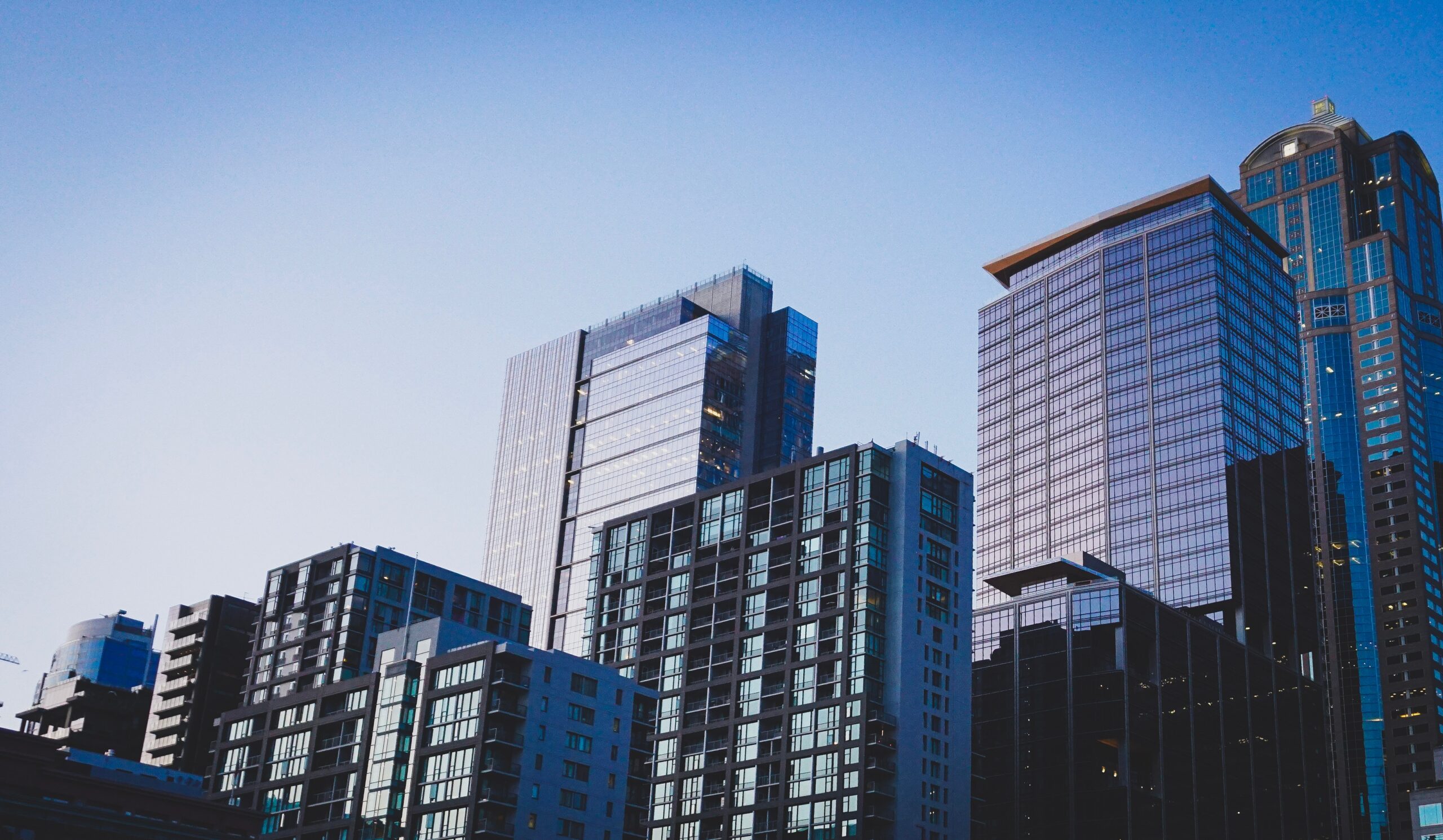 skyscrapers over the blue sky